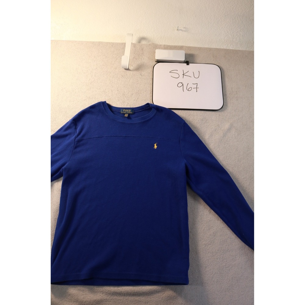 Polo Ralph Lauren Shirt Boys XL 18-20 Blue Waffle Knit Thermal Long Sleeve Pony